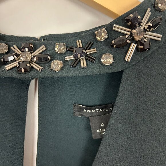 Ann Taylor Beaded Neck Cutout Top Size 12 Dark Gray Flutter Sleeve Blouse Women' - Picture 7 of 7